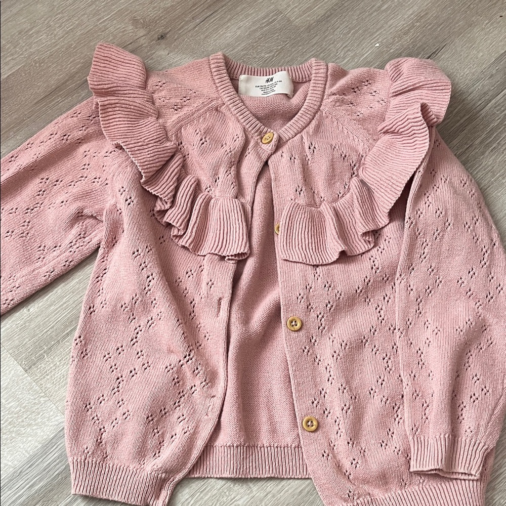 H&M Pink Ruffled Knit Cardigan